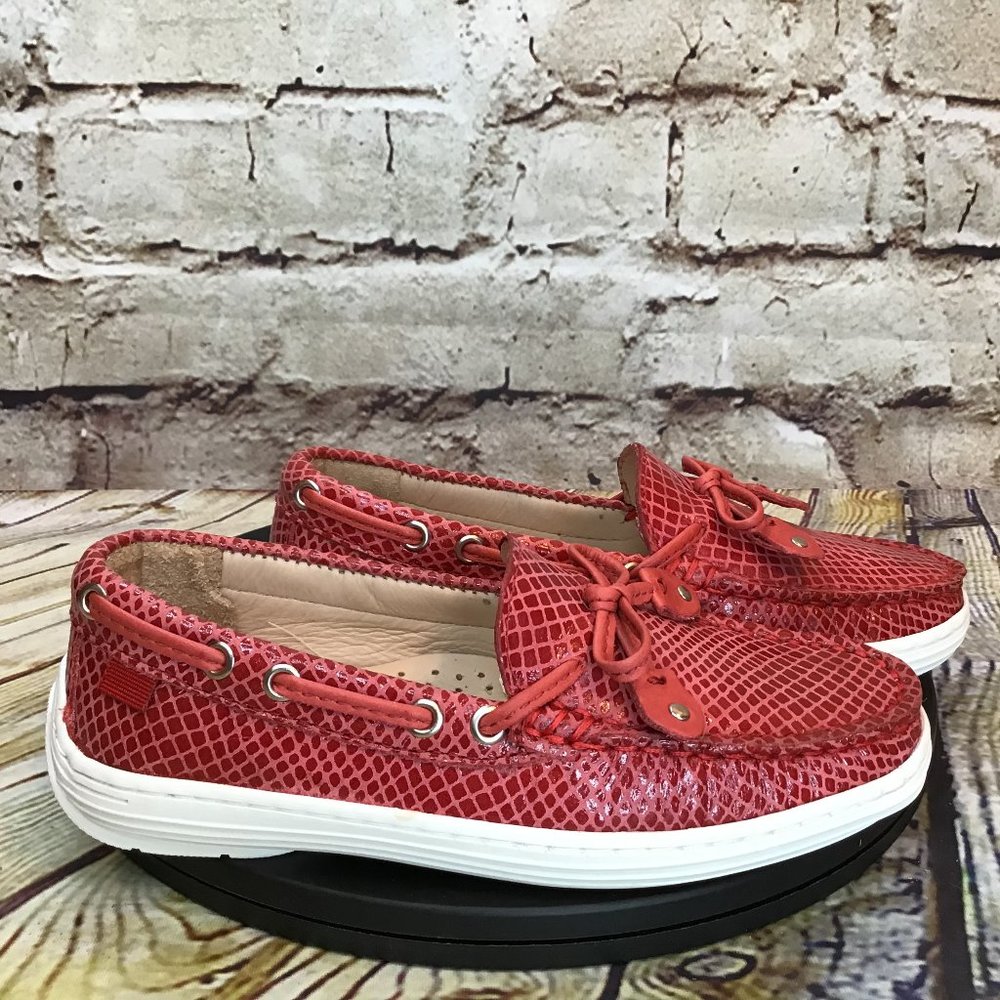 Marc Joseph New York Kids Red Snake Print Tassel Bow Dress Loafers Size 12 T
